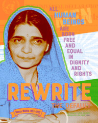 REWRITE the default, for Hansa Mehta, perSISTER print in the Female Power Project | <a href="https://www.ledablack.com/rewrite-the-default-for-hansa-mehta/">read about it</a>